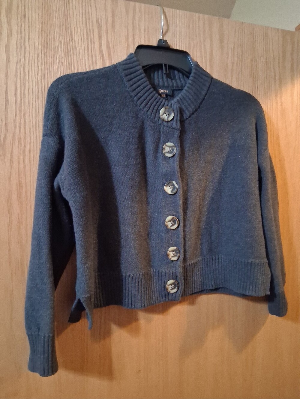 Quince gray knit cardigan, extra small (XS). Buttonup knit cardigan XS, Charcoal